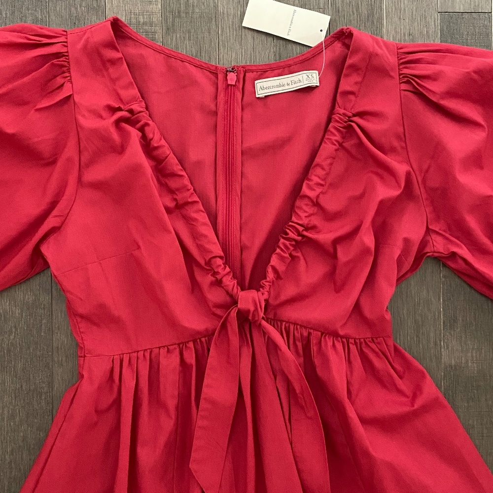 Abercrombie & Fitch Dark Pink Cinch-Front Poplin Mini Dress - Picture 3 of 7